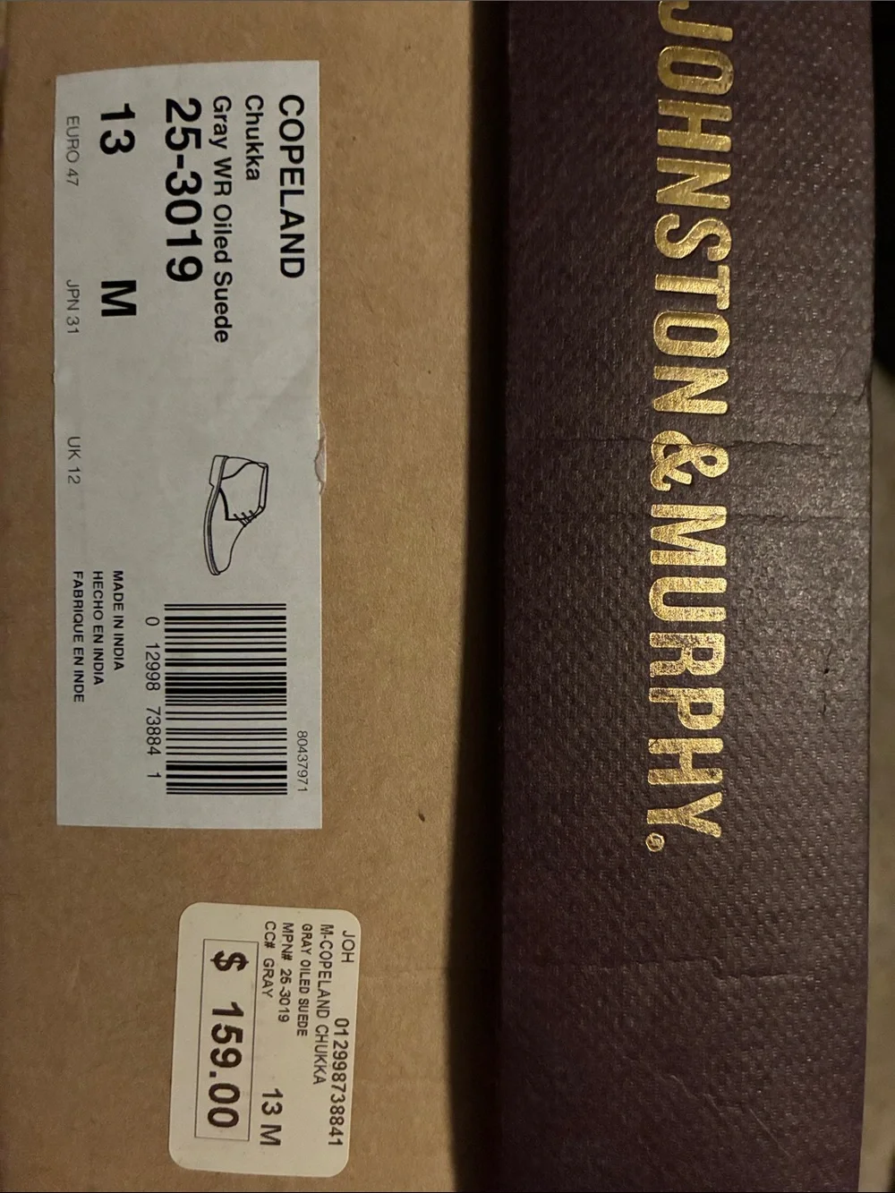 Johnston & Murphy Men's Copeland Gray WR Oiled Suede Chukka Boots- Size 13